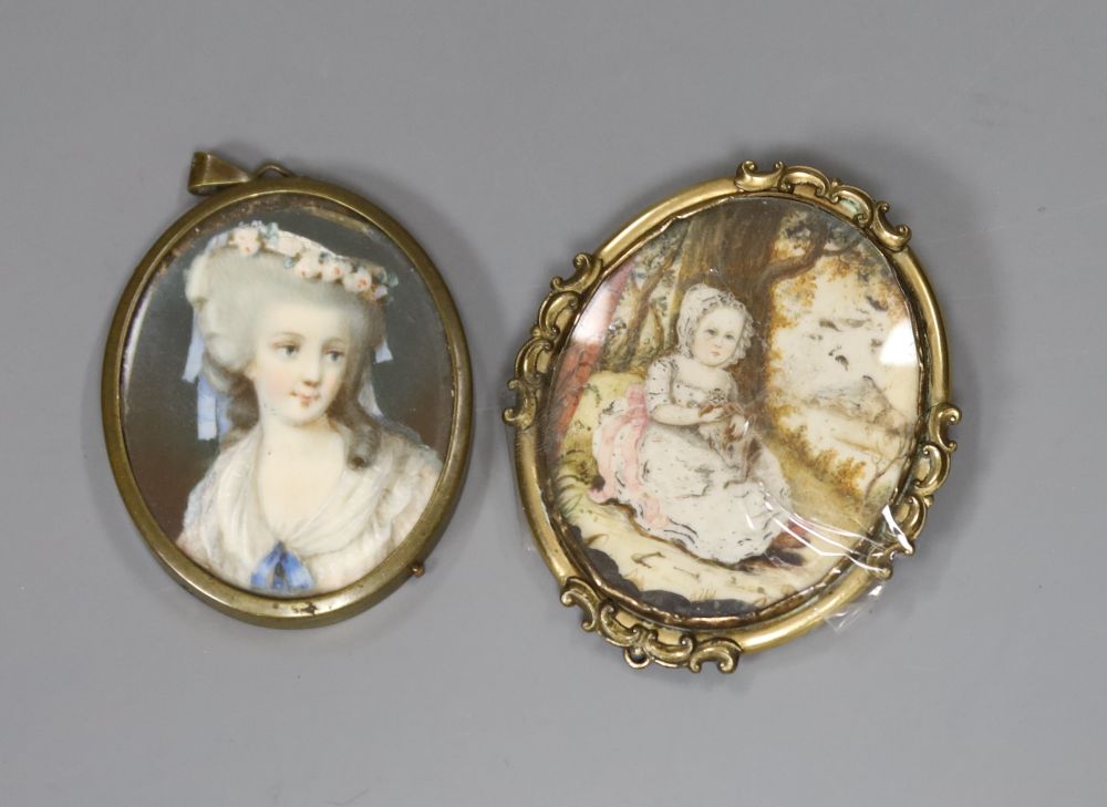 Two Georgian portrait miniatures, one of a lady and one of child, tallest 5.5cm
